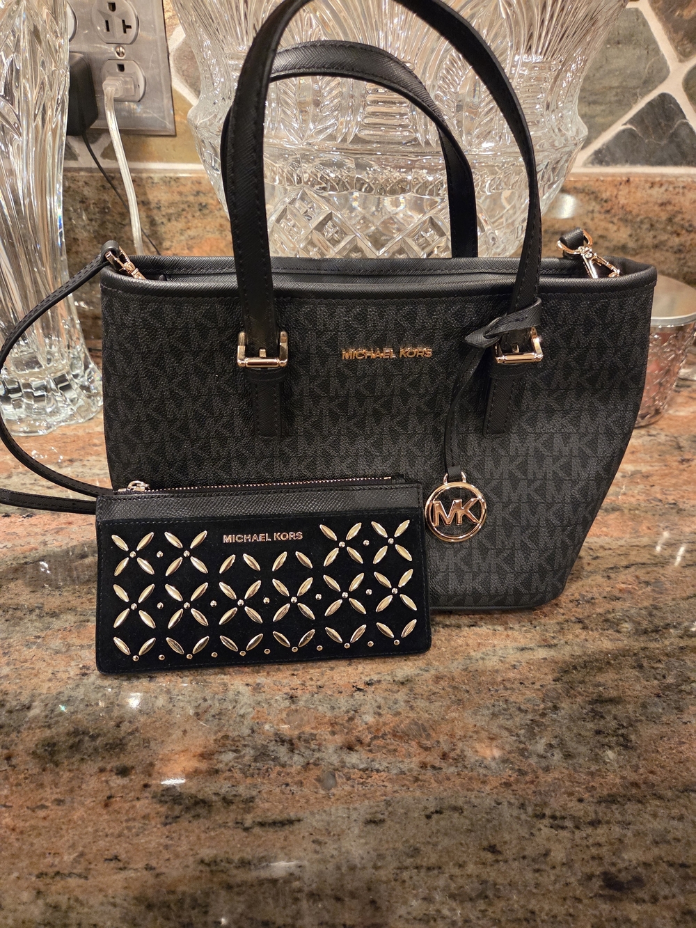 Michael Kors Black Signature Logo Bag with Matching Wristlet